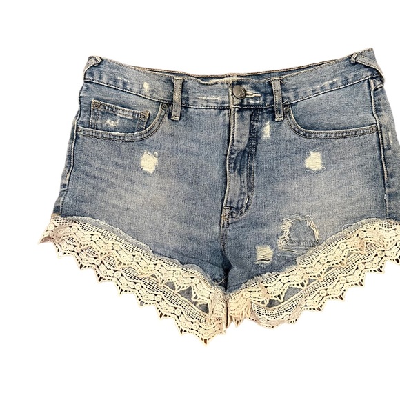 Free People Pants - Free People Lace y2k Jean Shorts boho Mid Rise Denim Light Wash 2016 Coachella